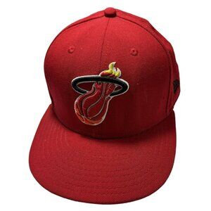Vintage Miami Heat NBA HWC 59/50 Red Fitted Hat By New Era 100% Wool Sz 7 1/8
